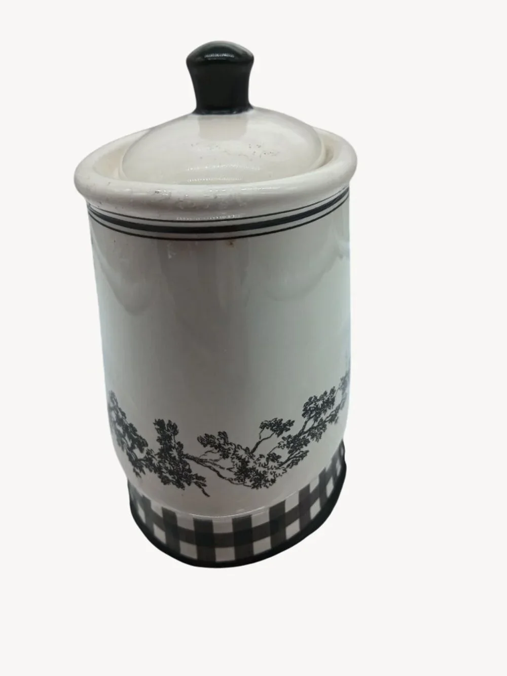 Vintage Waverly County Life Ceramic Lid Container Black White Toile Small Bath